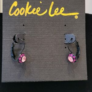 Cookie Lee Pink Crystal and Black Earrings